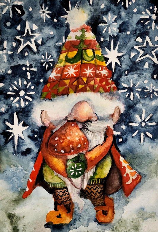 Gnome with Amanita Mushroom - Original Watercolour Painting